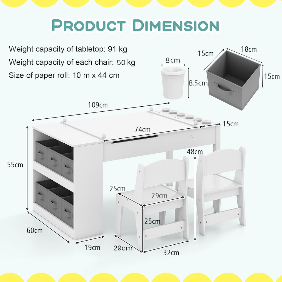 image 1 of COSTWAY 2-in-1 Kids Art Table and Easel Set White