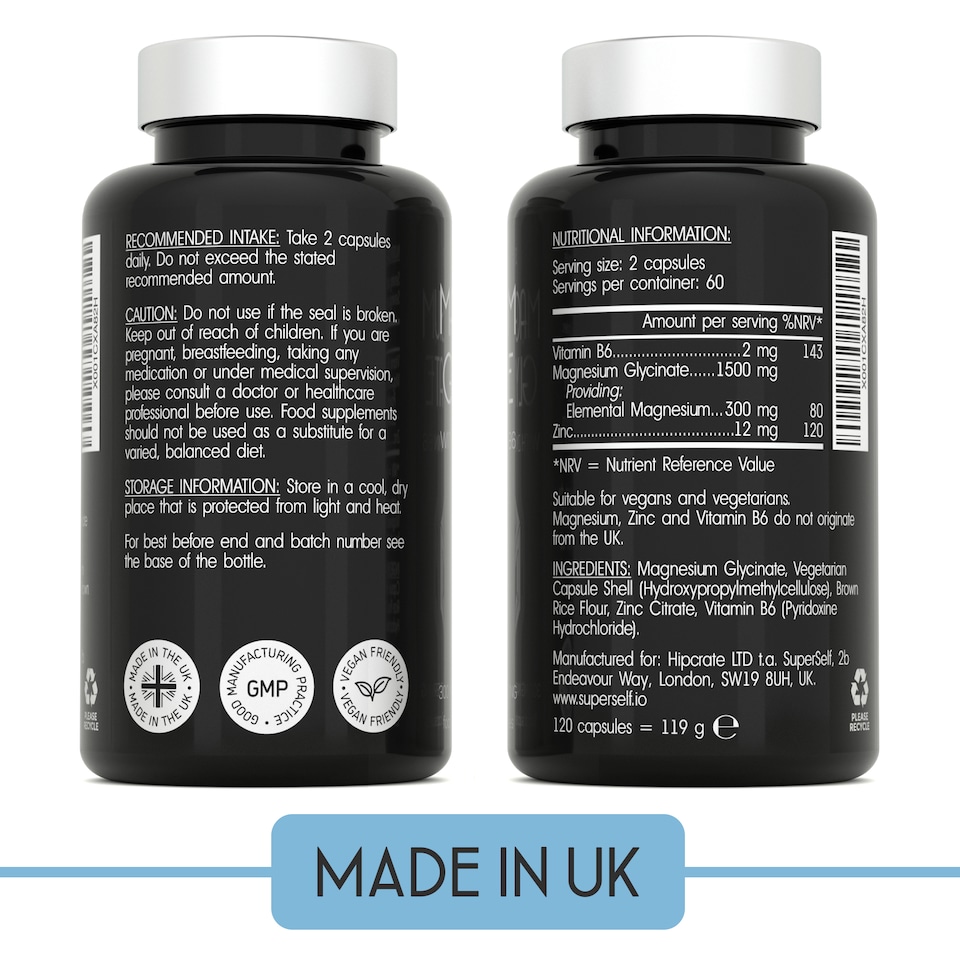 image 1 of SuperSelf Magnesium Glycinate 1500mg with Zinc & Vitamin B6 120 Capsules