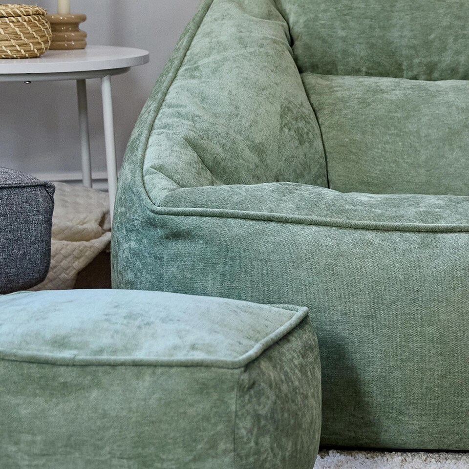 image 1 of Natalia Chenille Adults Bean Bag Armchair and Pouffe, Ready Filled Large Beanbag and Footstool Sage Green | Green | Sage Green | 2