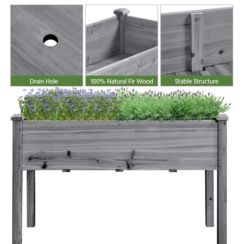 image 1 of Yaheetech Fir Wood Garden Bed Rectangle Raised Planters