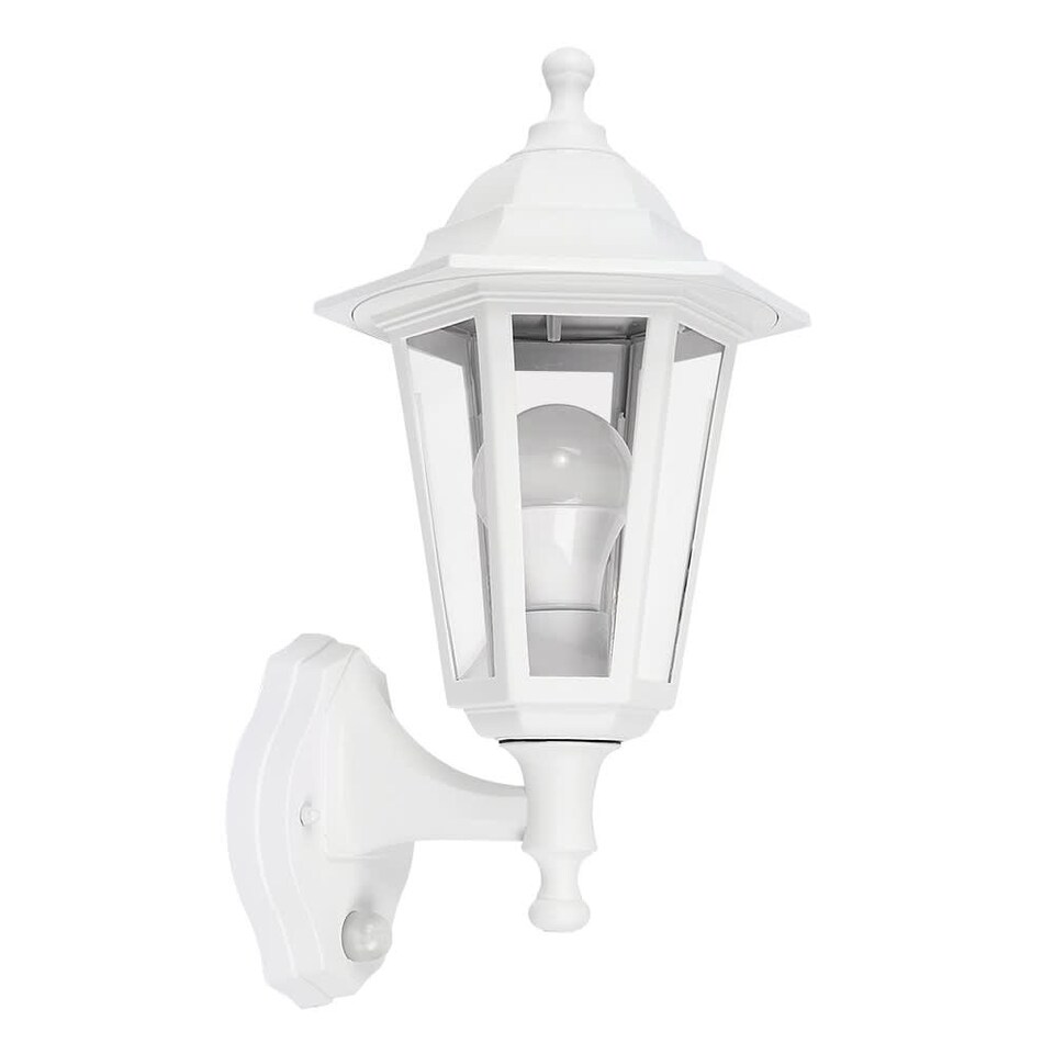 image 1 of ValueLights White Outdoor Garden Security IP44 Rated Wall Light Lantern With PIR Motion Detector Sensor And 1 x 6w LED ES E27 Bulb | White