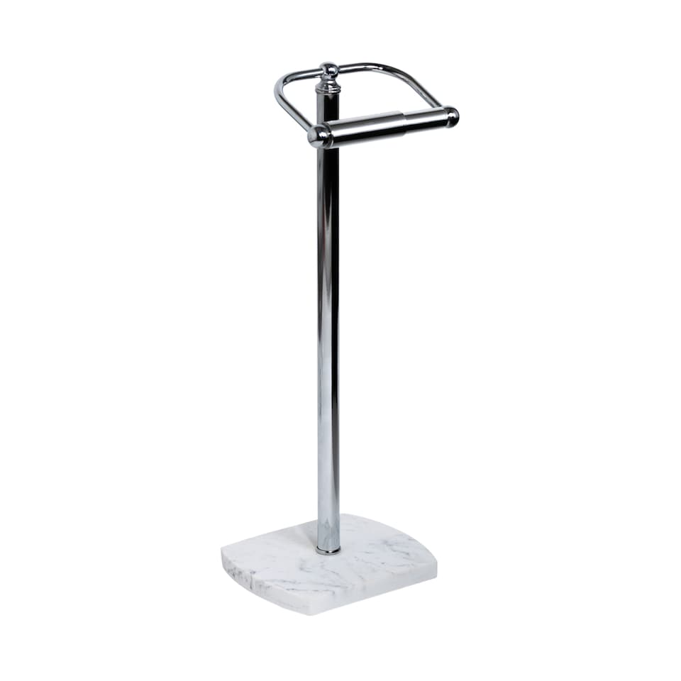 image 1 of Showerdrape Octavia White Marble & Chrome Freestanding Toilet Roll Holder | White | 1