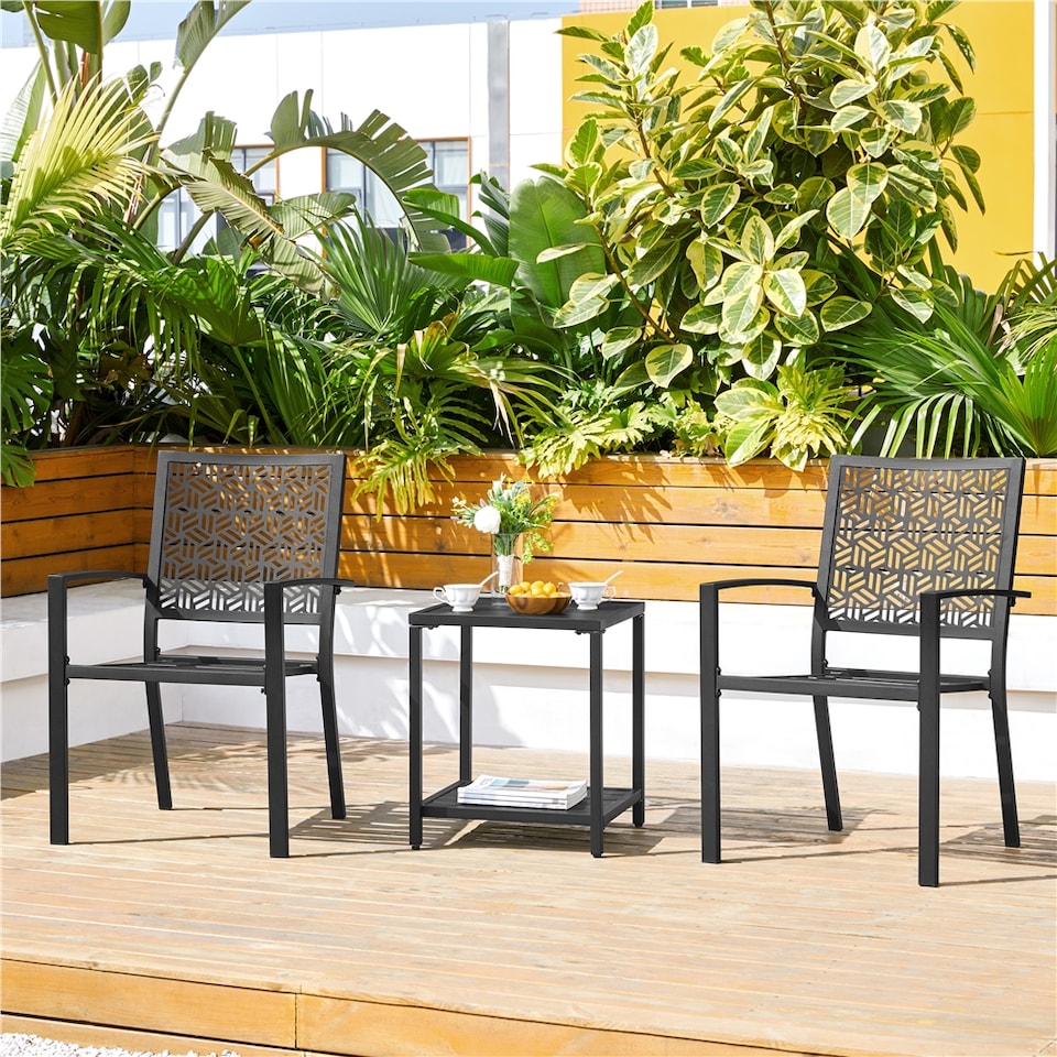 image 1 of Yaheetech Set of 2 Outdoor Patio Dining Chairs with Slatted Seat-Black | Black | Black | One Size