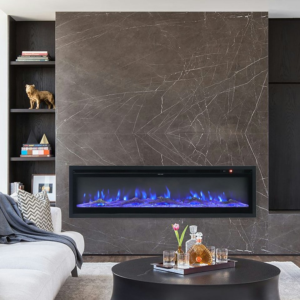 image 1 of Living and Home 40 Inch Electric Fireplace - Recessed/Wall-Mounted/Freestanding with Remote Control,1500W