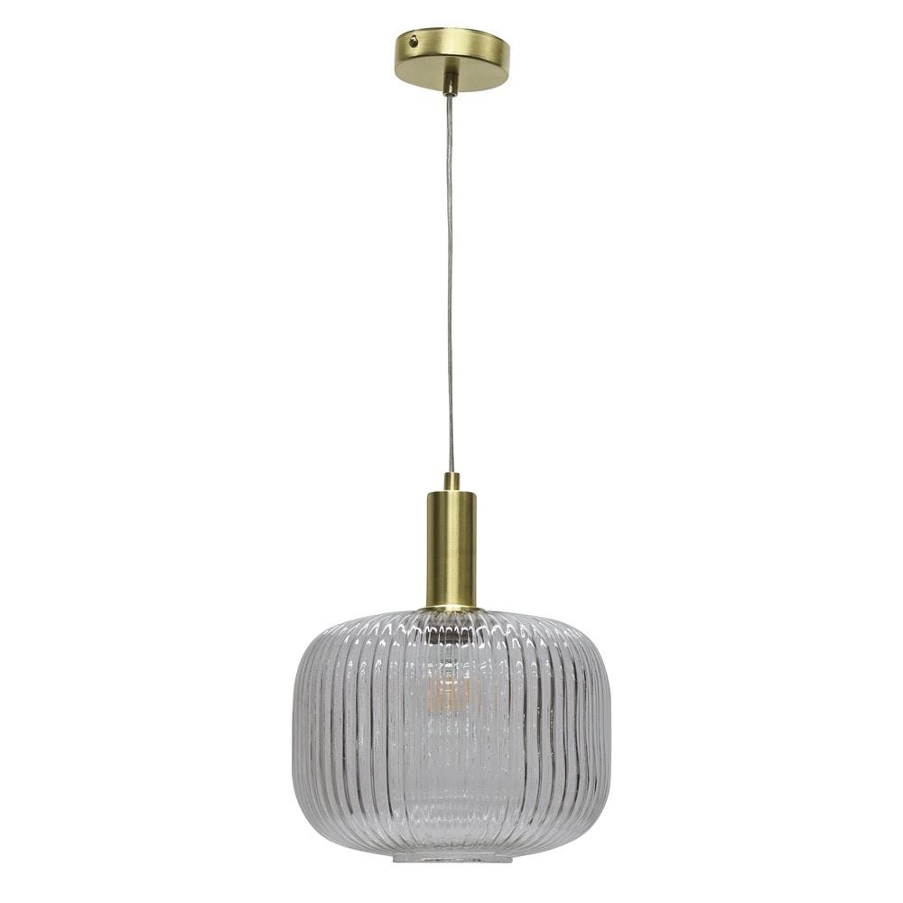 First Choice Lighting Batley Large - Clear Ribbed Glass Satin Brass Deco Pendant Fitting