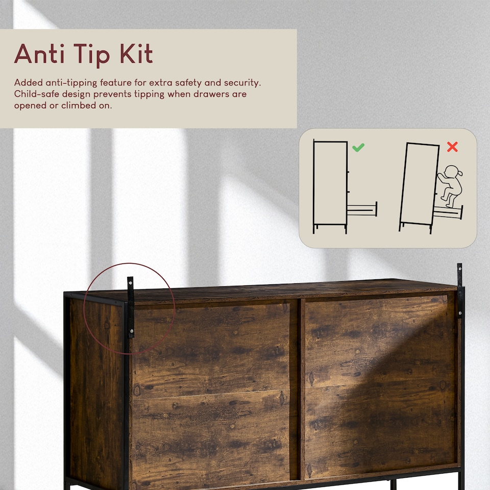 image 1 of Vida Designs Brooklyn 6 Drawer Chest of Drawers Industrial Bedroom Storage, Dark Wood