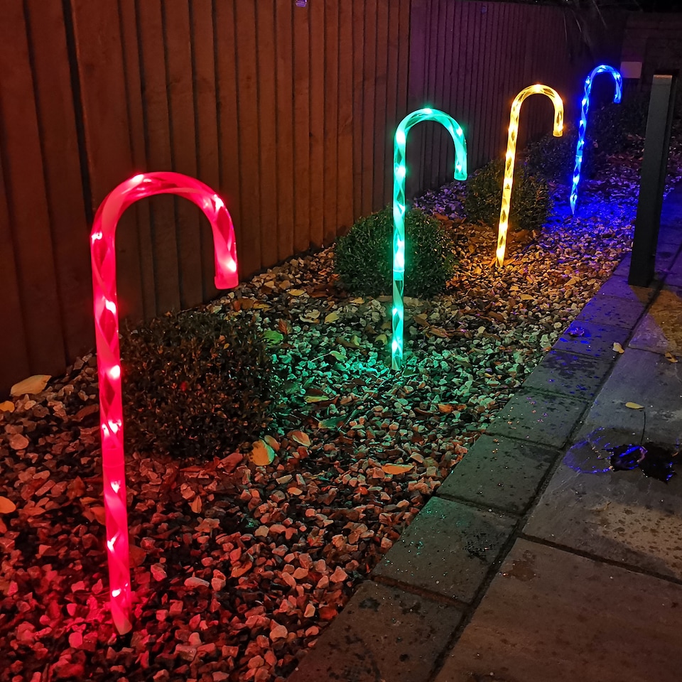 image 1 of 4pcs 62cm Premier Outdoor Multicoloured Christmas Candy Cane LED Path Lights for Garden | Multi | Multi Coloured