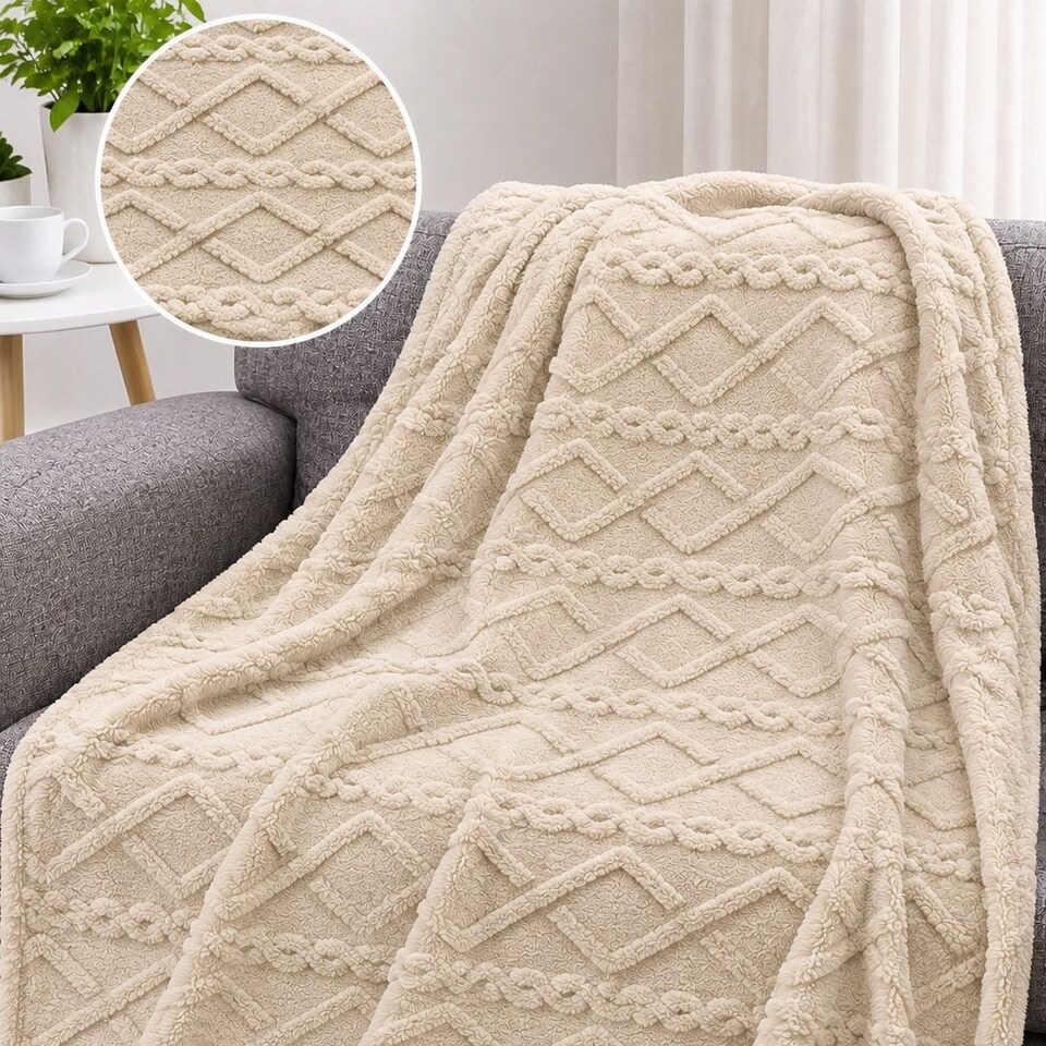 image 1 of Soft Cable Throw Blanket – Cosy Textured Home Decorative Warm Blanket 150 x 200cm