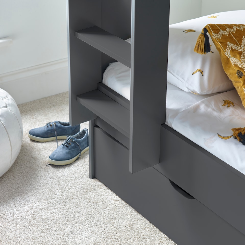 image 1 of Oliver Onyx Grey Storage Bunk Bed And Noah Memory Foam Mattresses
