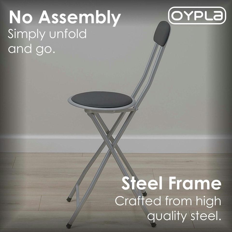 image 1 of Oypla Black Padded Folding High Chair Breakfast Kitchen Bar Stool Seat Black