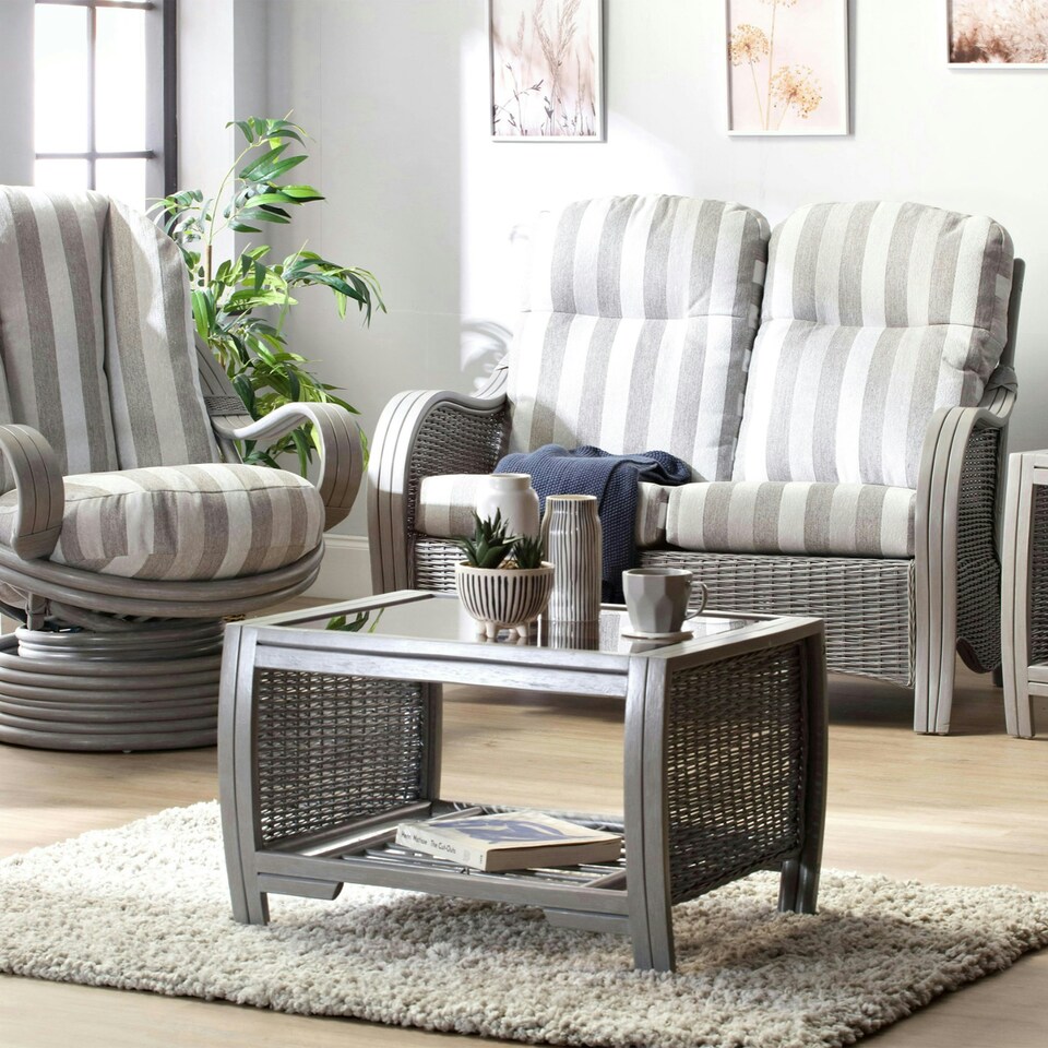 image 1 of Desser Turin Grey Rattan 2 Seater Sofa Set in Duke Grey Stripe - Conservatory Sofa Suite