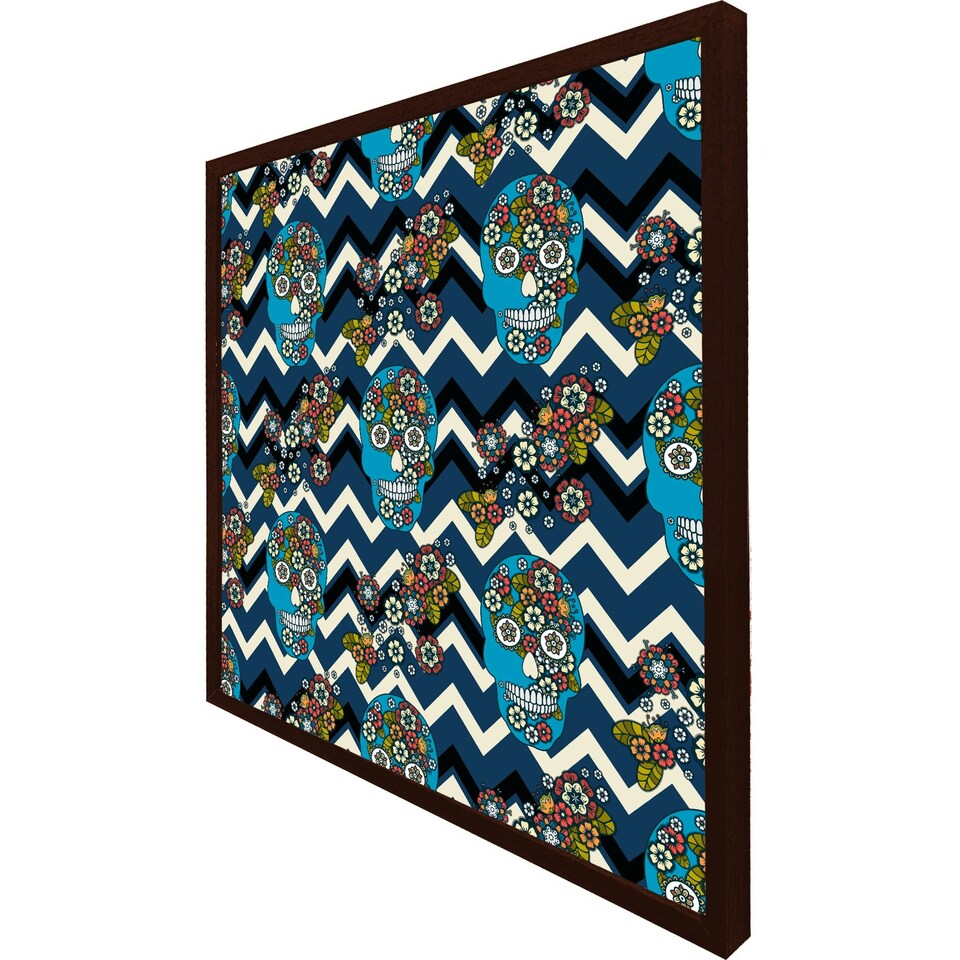 image 1 of Embroidery colourful simplified ethnic skull blue pattern (Picutre Frame) Black | XS