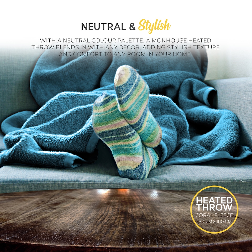image 1 of Monhouse Heated Throw - Electric Blanket - Digital Controller - 9H Timer, 9 Heat Settings, Auto Shutoff - Single 130X160Cm