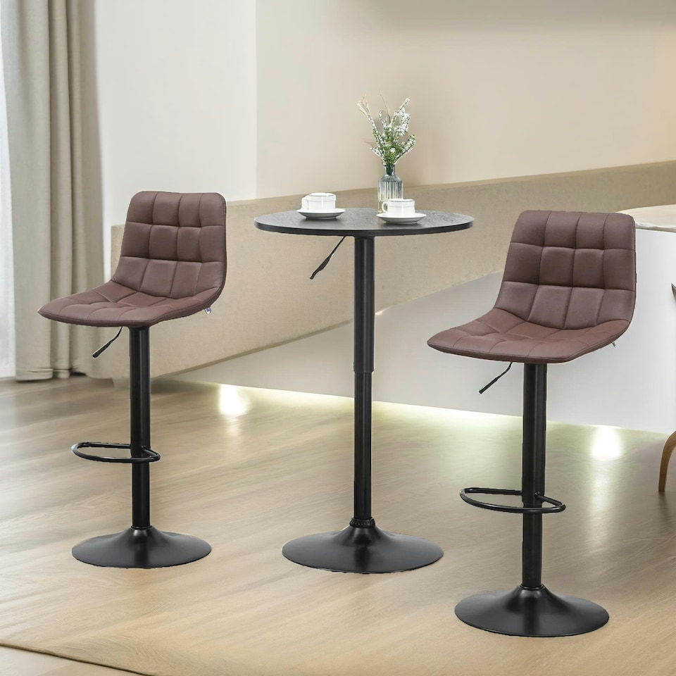 image 1 of 2PC Adjustable Height 360 Swivel Barstools Set With Shell Backrest Brown Brown