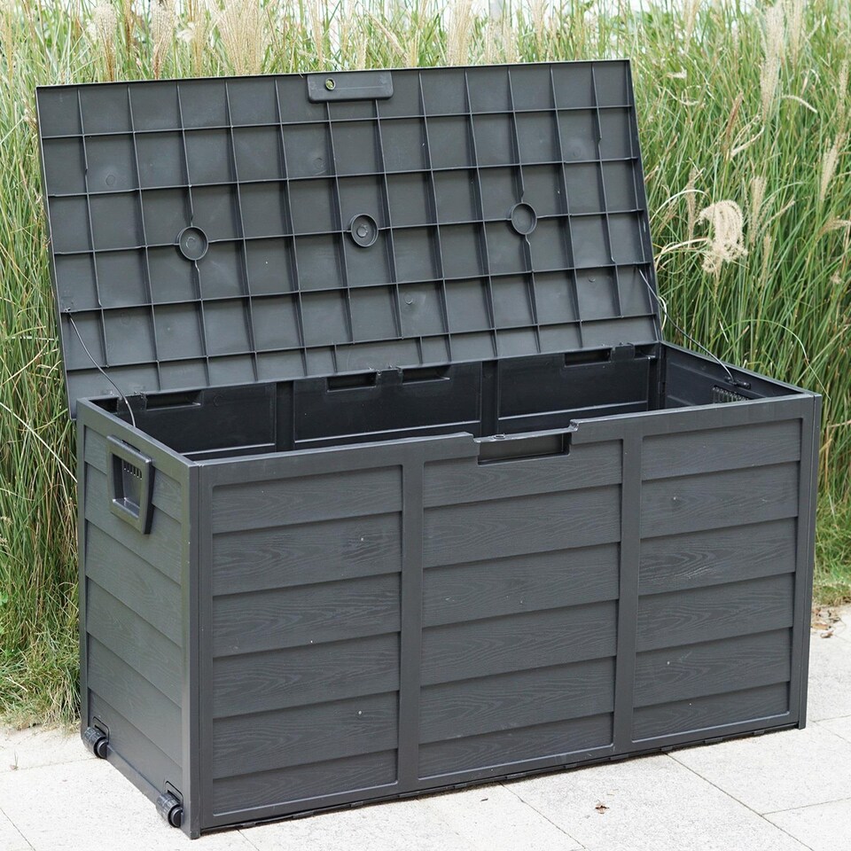 image 1 of Gr8 Garden Black 300L Plastic Storage Box Garden Outdoor Shed Utility Cushion Chest Truck