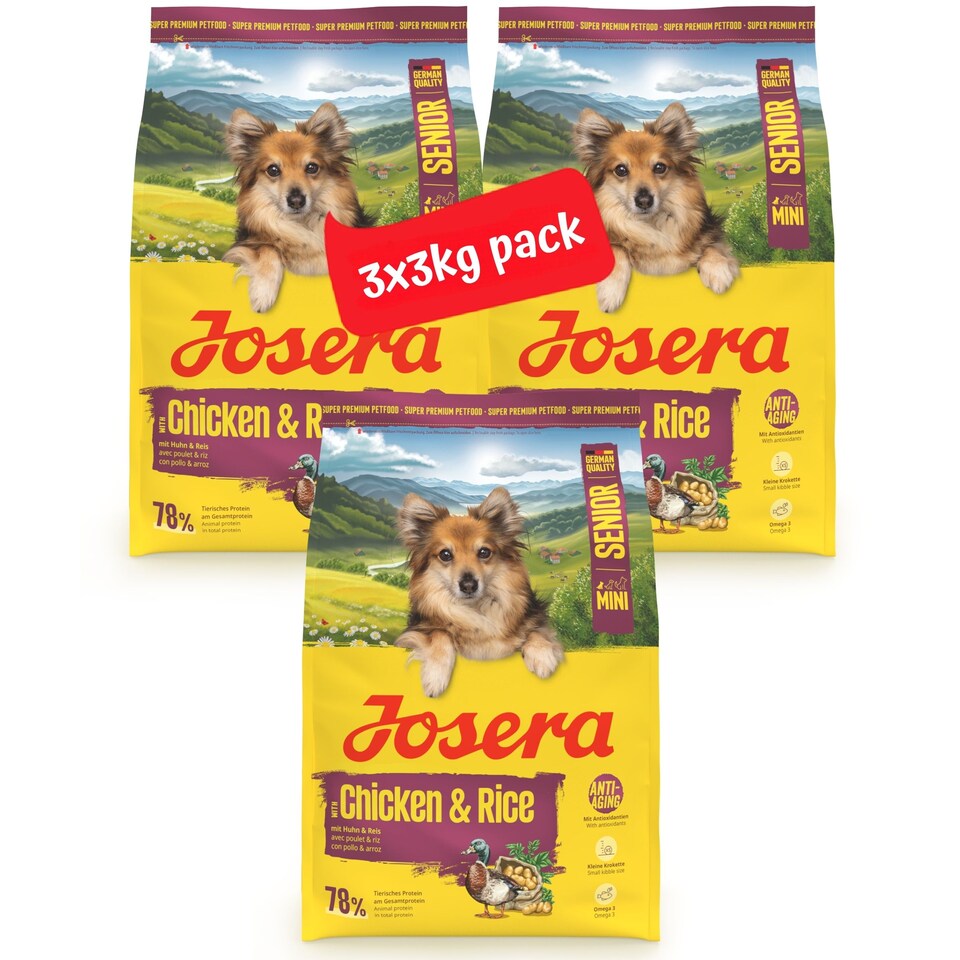 image 1 of Josera Mini Senior Chicken & Rice | Complete food for toy and small dogs | Gluten-free | Lower protein & fat | Anti-ageing | Salmon Oil Omega 3 | 3x3kg