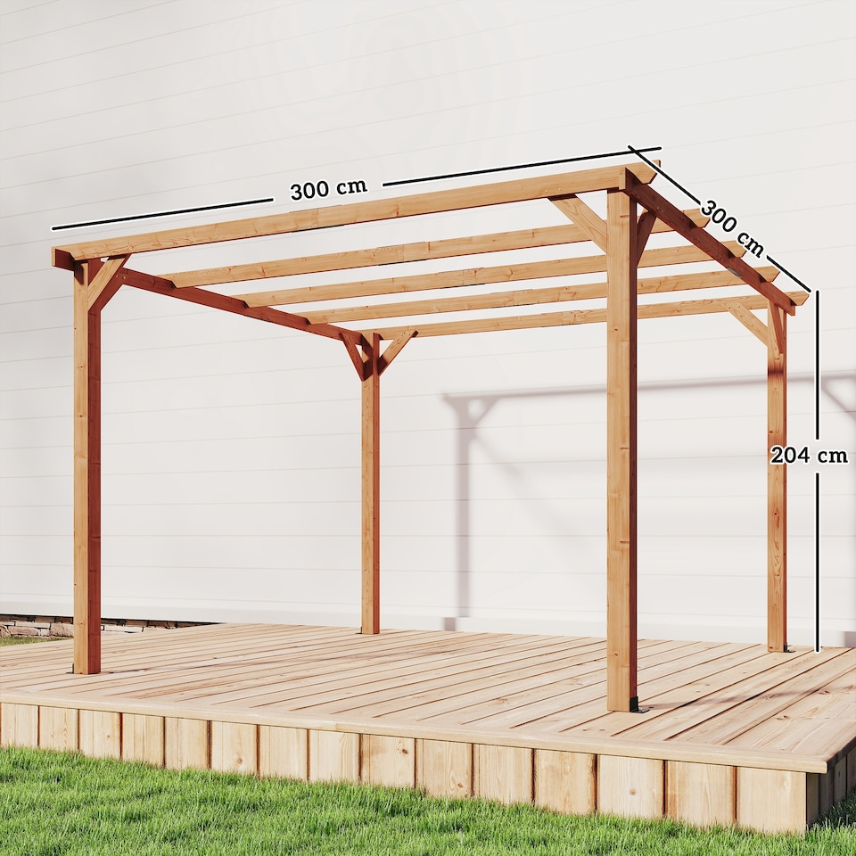 image 1 of Outsunny 3x3 m Garden Wooden Pergola Gazebo Grape Trellis, Maple Wood-effect | Brown | Maple wood-effect