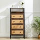 image 2 of Living and Home 4-Drawer Rustic Rattan Storage Cabinet with Shelf