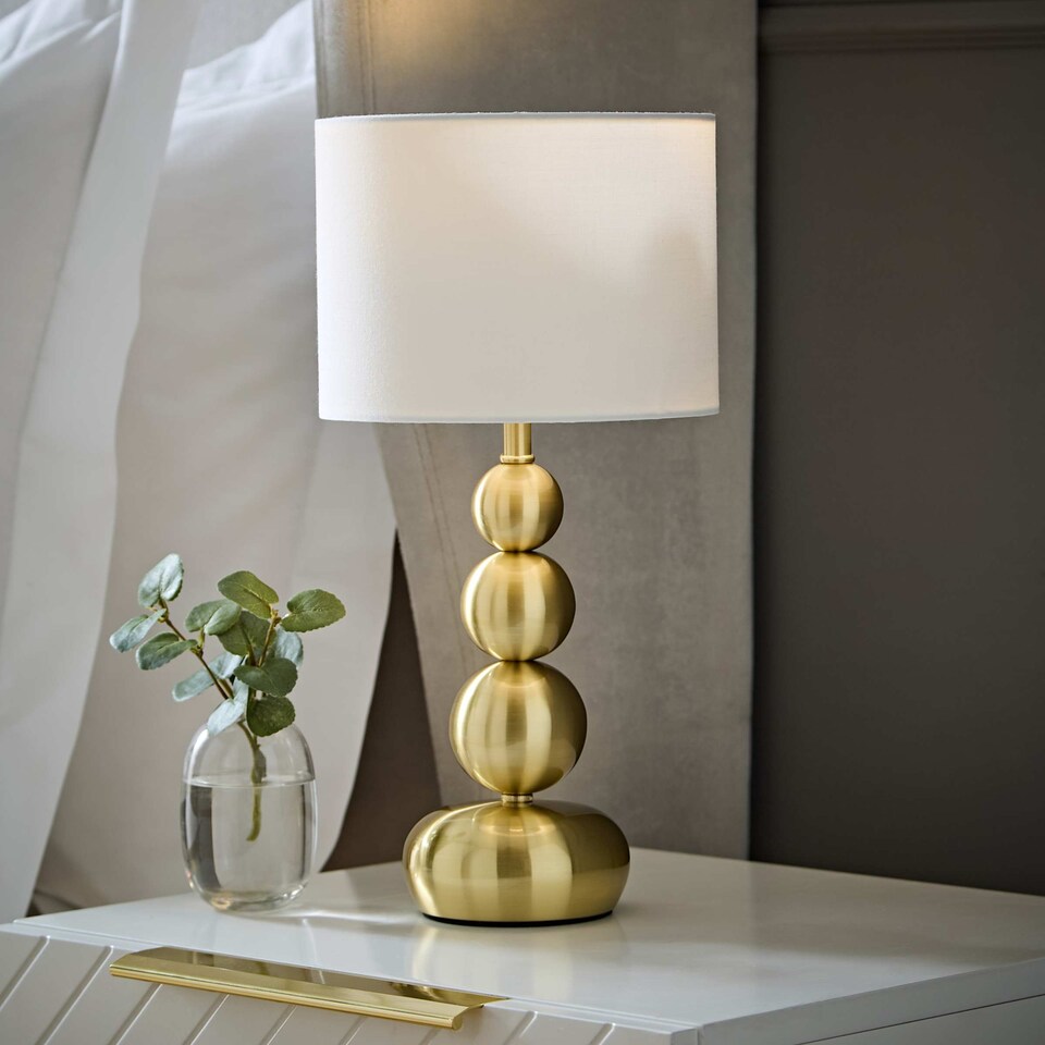 image 1 of ValueLights Marissa Brushed Gold Stacked Ball Table Lamp Light and Bulb