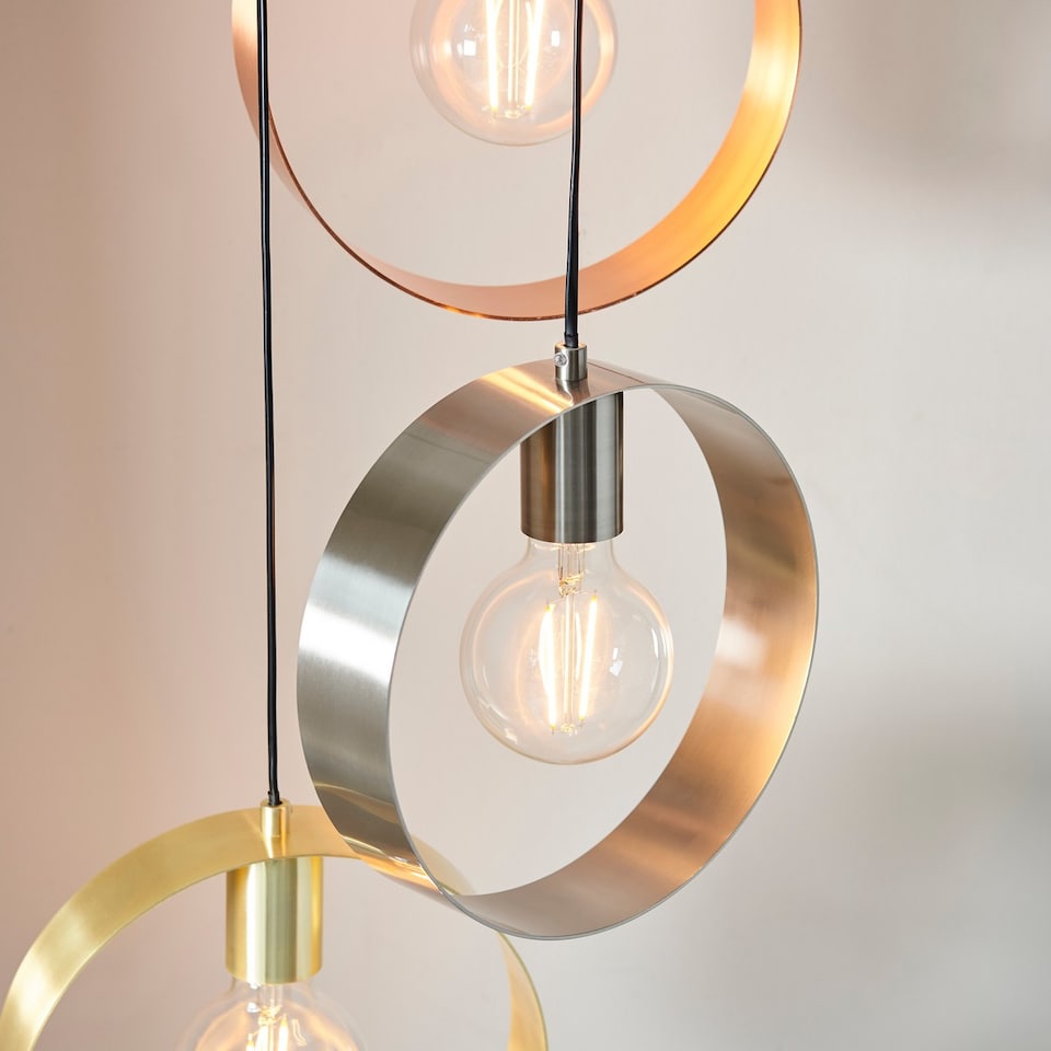 image 1 of Hoop 3 Light Cluster Ceiling Pendant Brushed Brass & Brushed Nickel, E27
