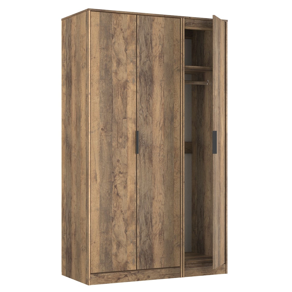 image 1 of Beijing Tall Triple Wardrobe in Vintage Oak (Ready Assembled) | Brown | Vintage Oak