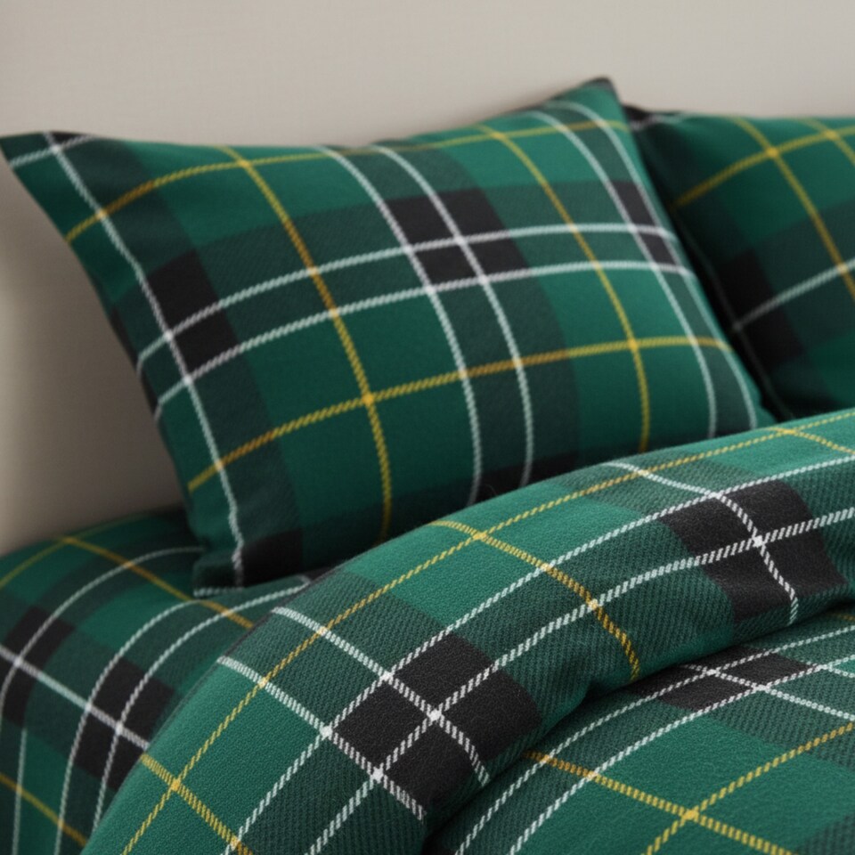 image 1 of Thermal Flannelette Tartan Duvet Cover Set Warm Brushed Cotton Bedding | Green | Single