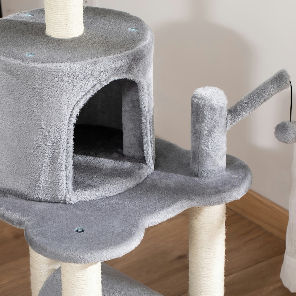 image 1 of PawHut Cat Tree Tower Activity Centre w/ Jute Post Bed Tunnel Perch Hanging Toy