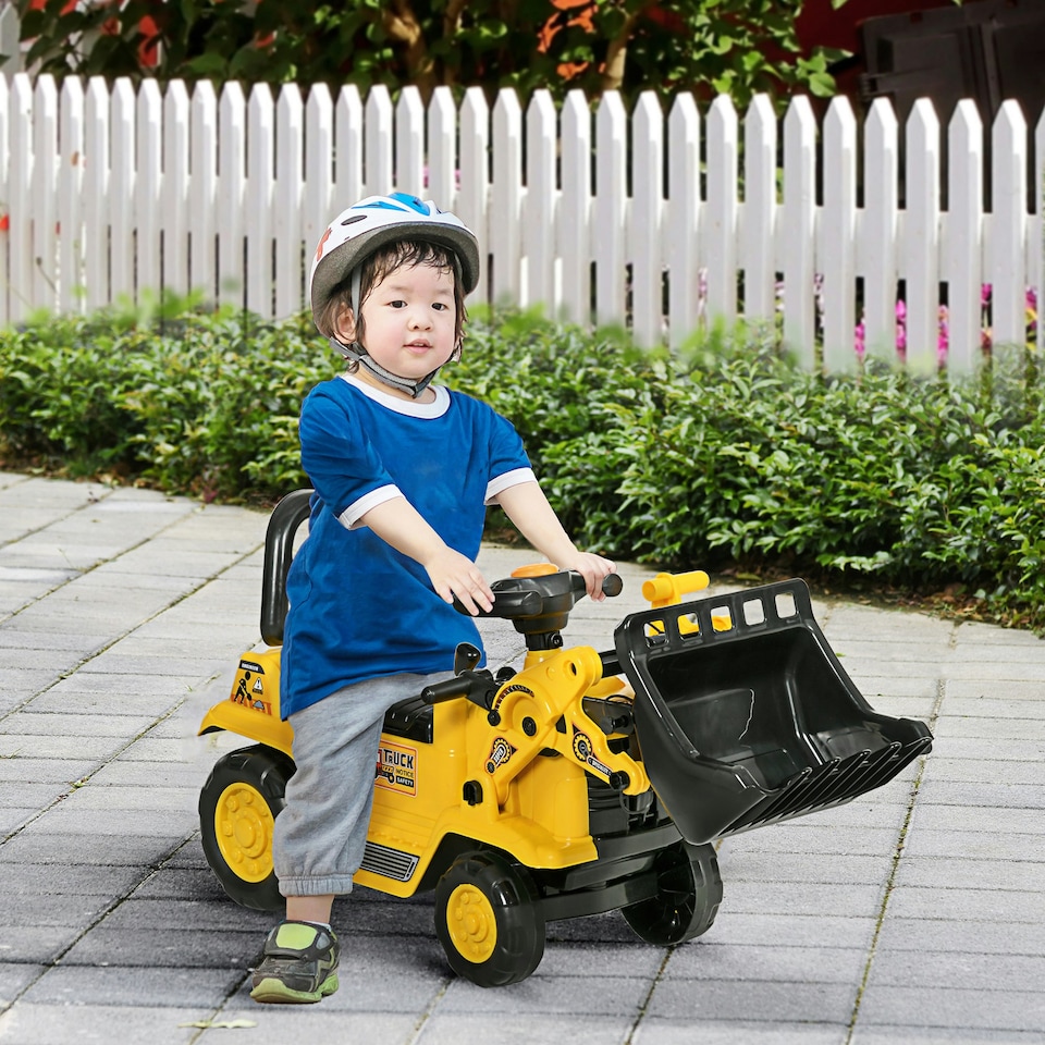 image 1 of HOMCOM Ride-On Bulldozer Toddler Digger Excavator Scooter Storage Cart
