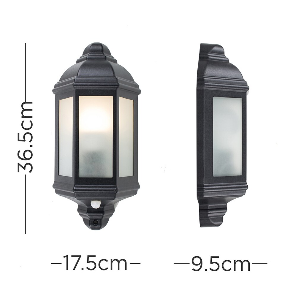 image 1 of ValueLights Kayleigh Black PIR Motion Sensor Outdoor Wall Light & Cool White LED Bulb | Black