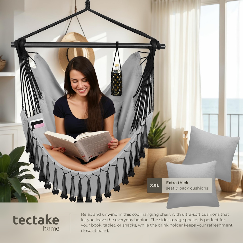image 1 of Hanging Chair Malika, Boho Style, Load Capacity 150kg | Grey | grey | One Size | 1