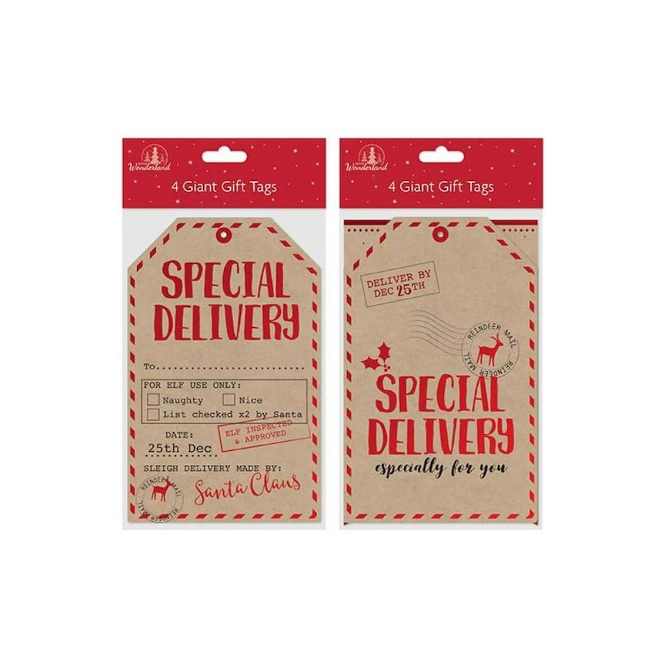 image 1 of 4 Giant Kraft Gift Tags Classic Christmas 2 Assorted