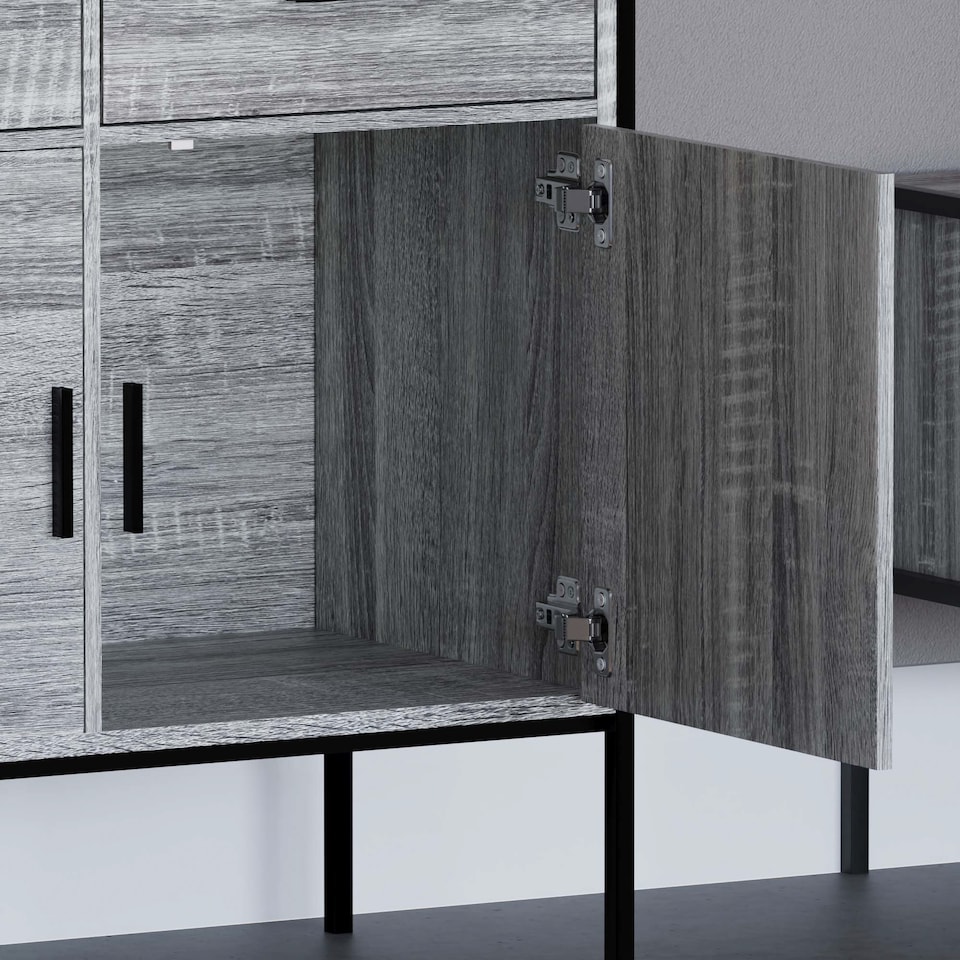 image 1 of Vida Designs Brooklyn 2 Door 2 Drawer Sideboard Industrial Buffet Cabinet Storage, Grey | Grey | 1