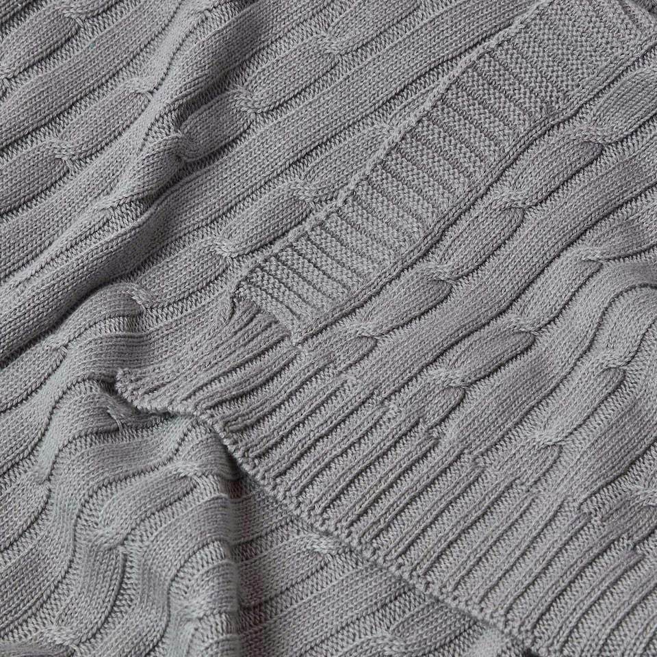 image 1 of Homescapes Cotton Cable Knit Throw - Grey - 150 x 200 cm | Grey