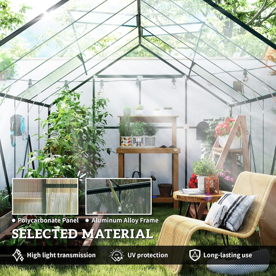 image 1 of Outsunny 8x12ft Polycarbonate Walk-in Greenhouse Outdoor w/ Double Sliding Door