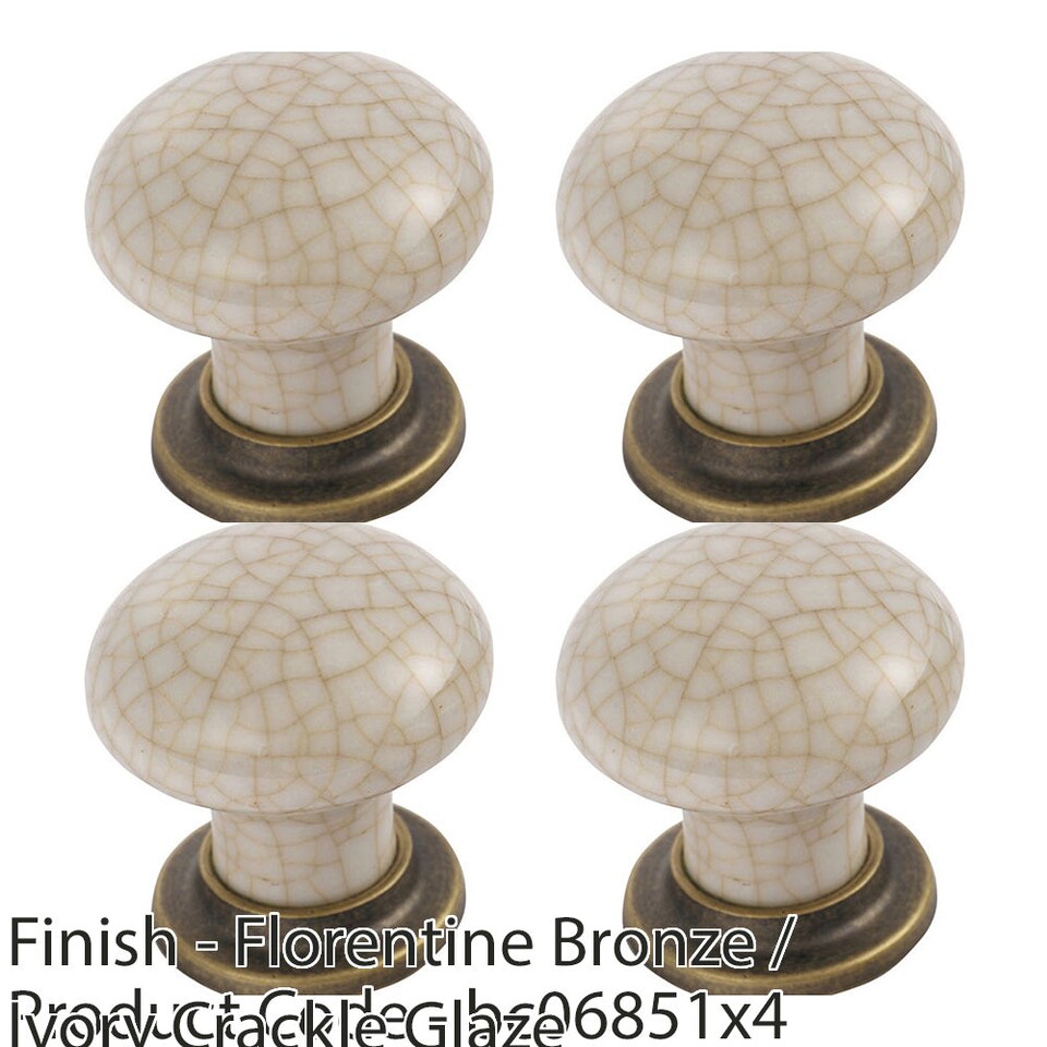 image 1 of 4 PACK - Porcelain Mushroom Cupboard Door Knob 36mm Dia - Florentine Bronze & Ivory Glaze