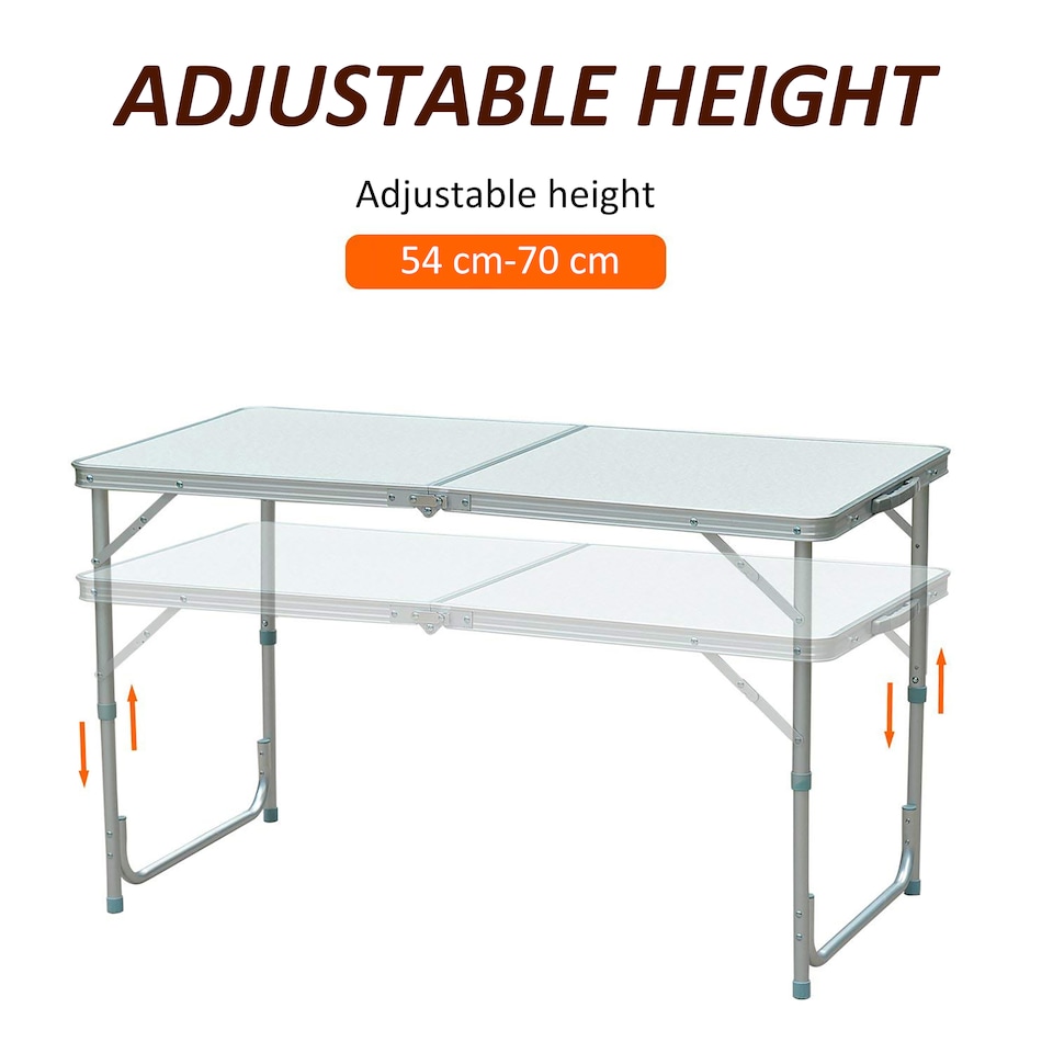 image 1 of Outsunny 4FT Garden Outdoor Camping Table Portable Folding Picnic Table Aluminium Frame with Adjustable Height 120L x 60W x 70H cm