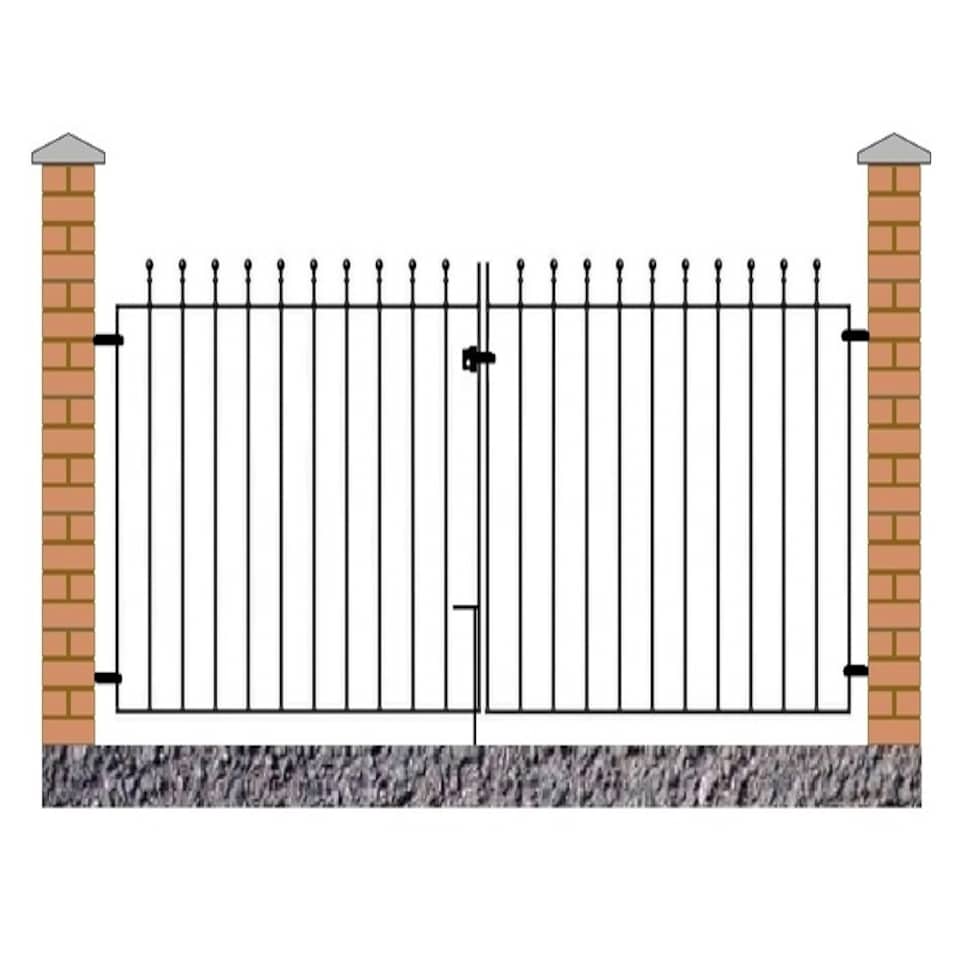 Manor Flat Top Double Driveway Gate - Solid Steel - Fits Gap of 2743 mm x 915 mm High - Electro Galvanised/Black Powder Coated | Black | 1