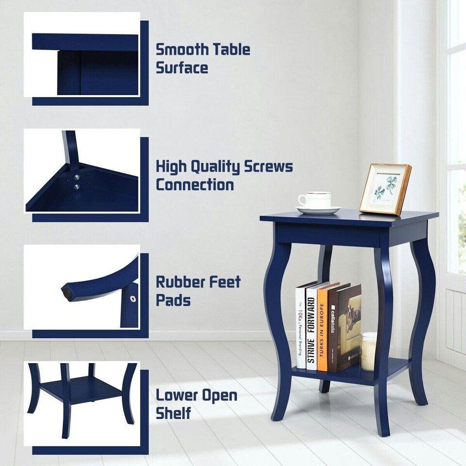 image 1 of COSTWAY Sofa Side Table With Open Storage Shelves Blue