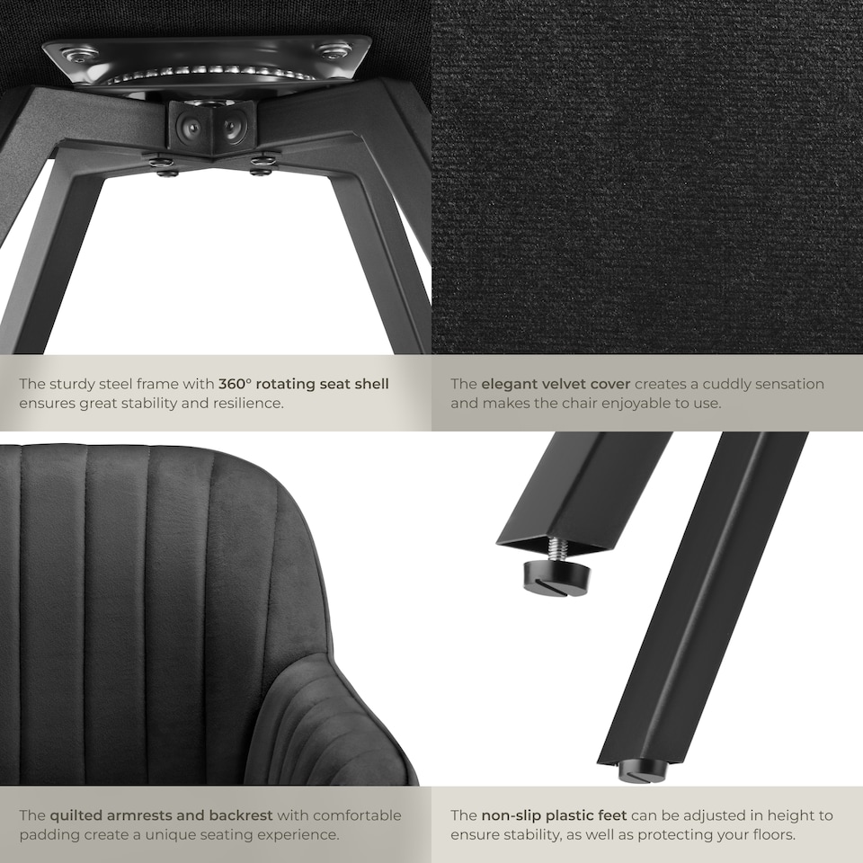 image 1 of Lounge Armchair Living Room Accent Chair 360 Swivel Slim Steel Legs Velvet Fabric | Black | black | 2