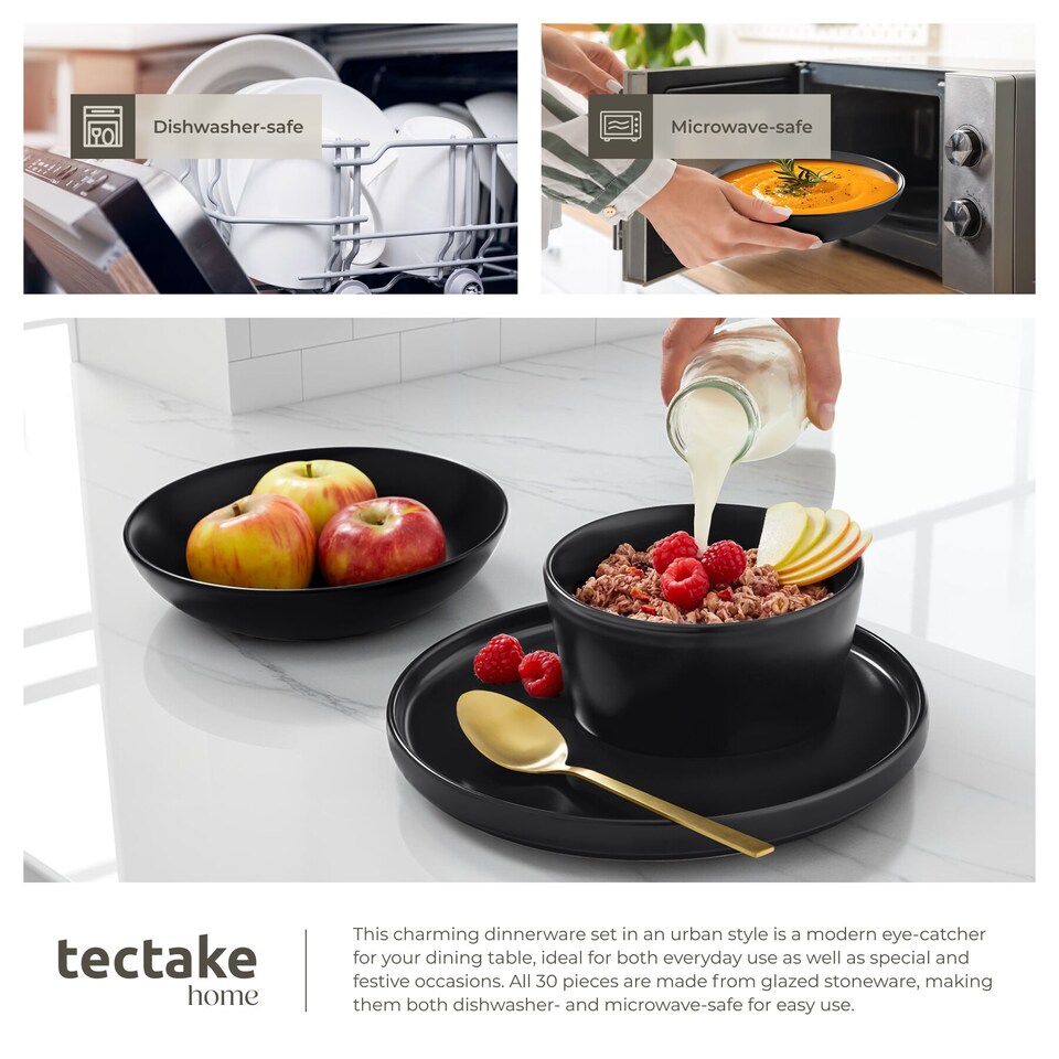 image 1 of Dinnerware Set Una - dinner set, incl. plates, bowls and mugs, for 6 people | Black | black | 1