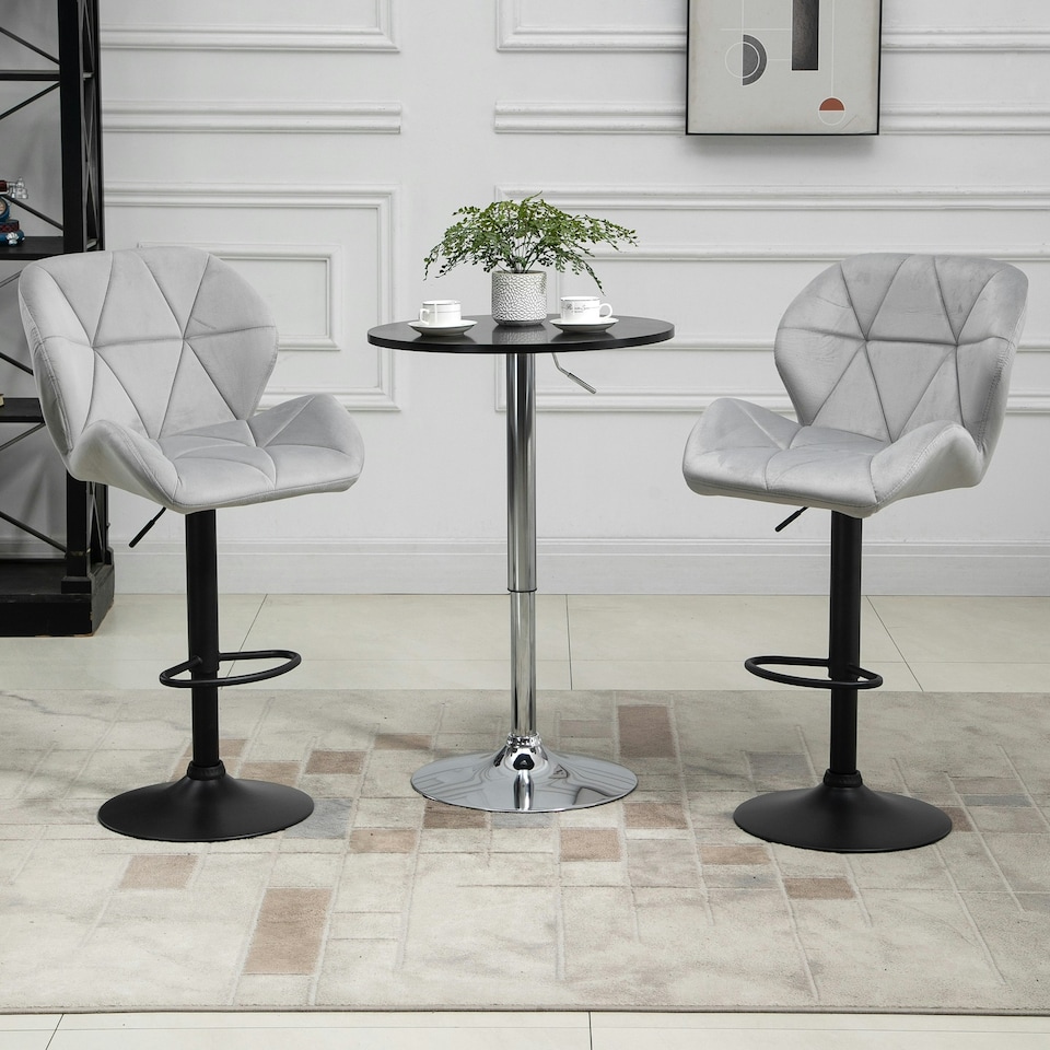 image 1 of HOMCOM Bar Stool Set of 2 Fabric Adjustable Height Counter Chairs Light Grey
