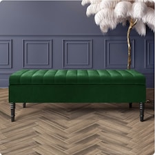 Safar 120cm Ottoman Storage Bench - Plush Velvet Shoe Bench - Forest Green Lined Upholstery Storage Footstool