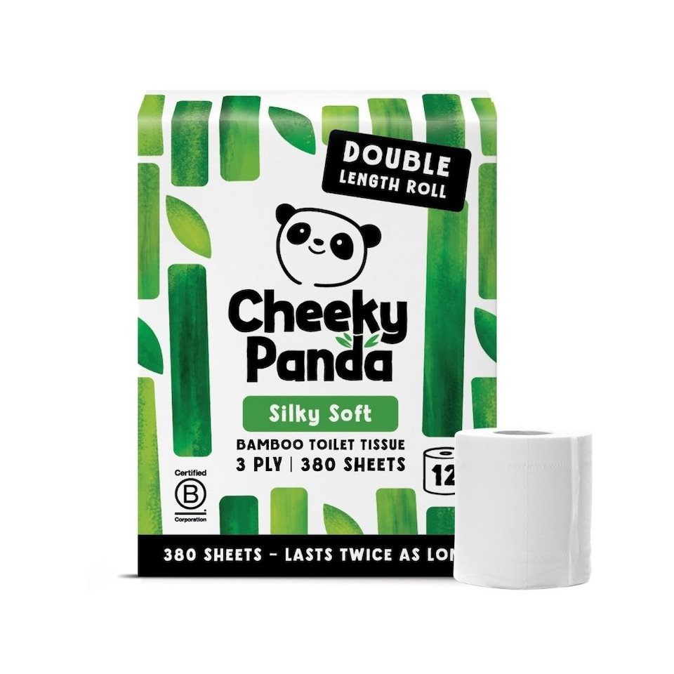 image 1 of Cheeky Panda Double-Length Silky Soft  Bamboo Toilet Paper 12 rolls 380 3 ply sheets | White | Size: 12 Rolls | 12