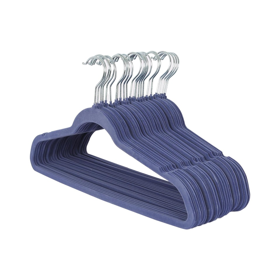 image 1 of Harbour Housewares Non-Slip Velvet Hangers - 45cm - Blue - Pack of 25