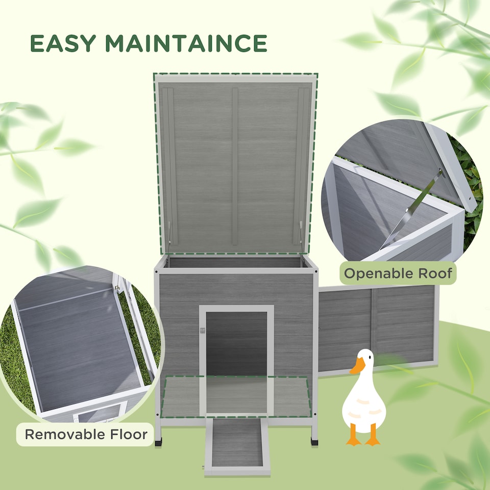 image 1 of PawHut Wooden Duck House, Raised Poultry Coop with Ramp, Double Doors, Openable Asphalt Roof, Ventilation Holes, Removable Base, for 2-4 Ducks, Chickens, Geese