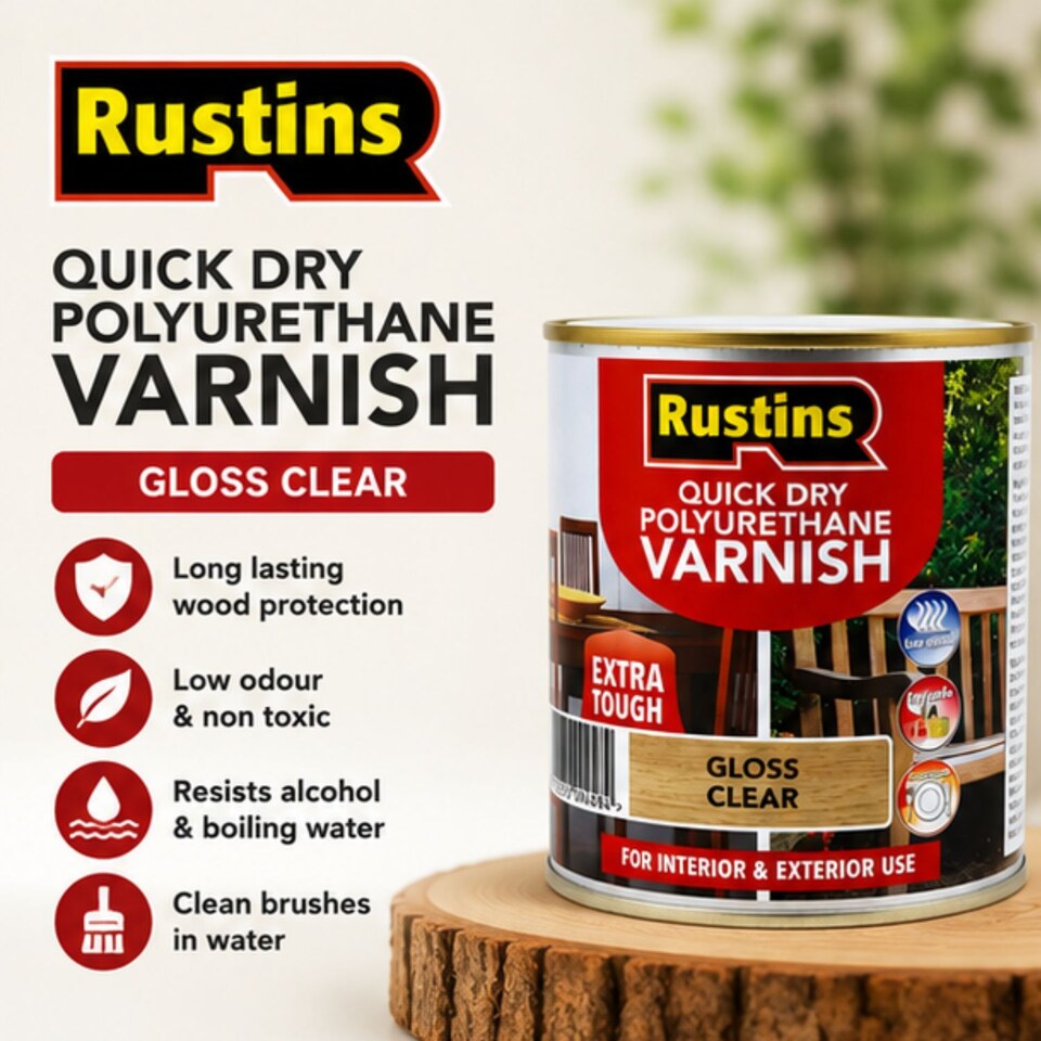 image 1 of Rustins Quick Drying Polyurethane Varnish Gloss Clear 5L