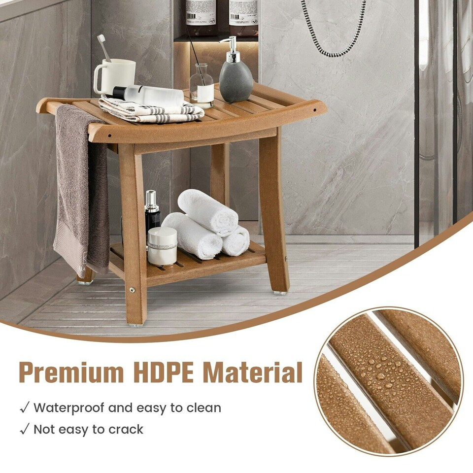image 1 of COSTWAY Shower Bench Stool Bathroom Seat 2-Tier Brown