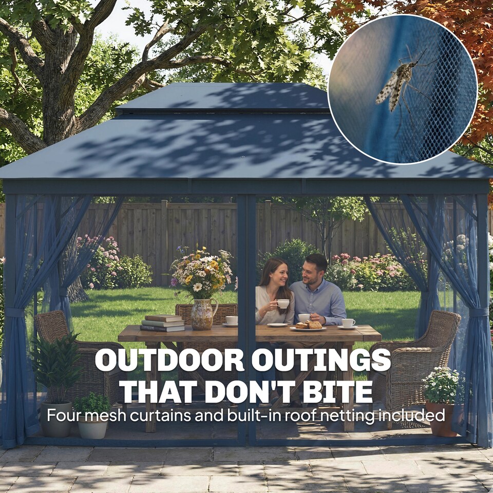 image 1 of Outsunny 3 x 4 m Outdoor Garden Gazebo with UPF50+ Double Roof, Dark Blue