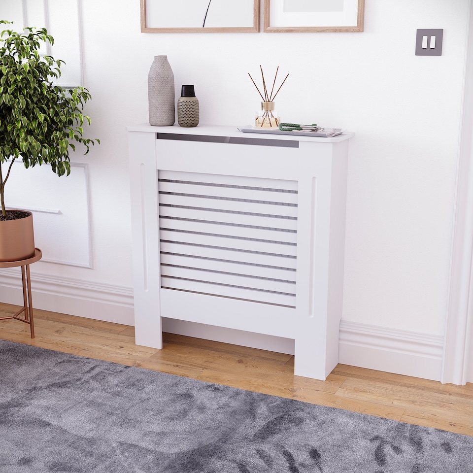 image 1 of Vida Designs Milton Radiator Cover Painted MDF Slatted Cabinet, White, 78cm