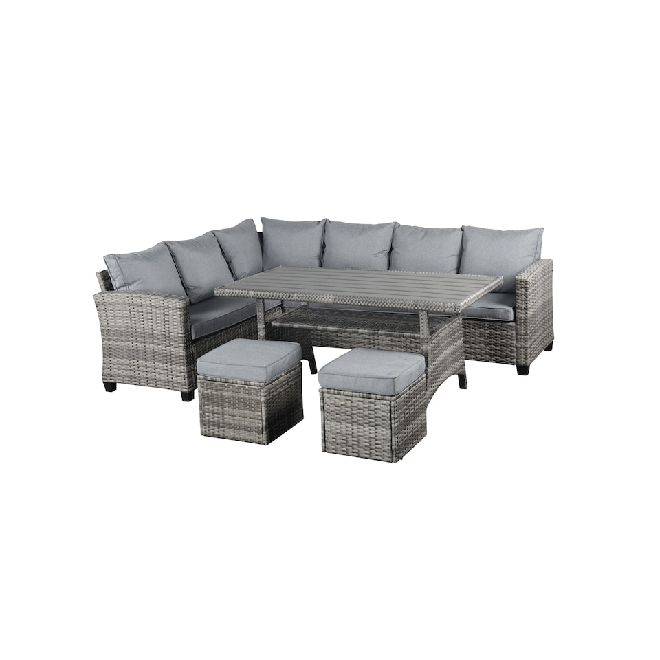 image 1 of York 8 Seat Mixed Grey Rattan Corner Sofa Dining Set